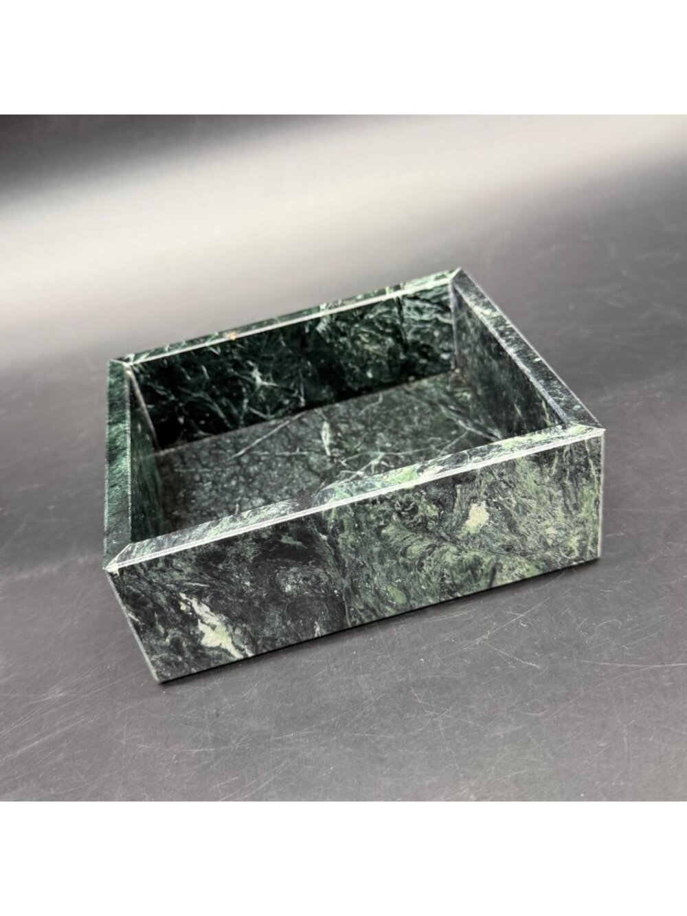 Green Marble Tray Dish Vanity Home Decor 1990s Vintage Retro Jewelry Storage Box